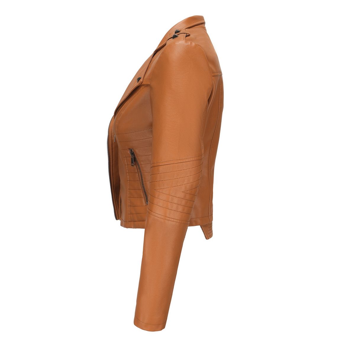 TIOZONEY - Chaqueta de PU de manga larga con tachas para mujer -Amarillo