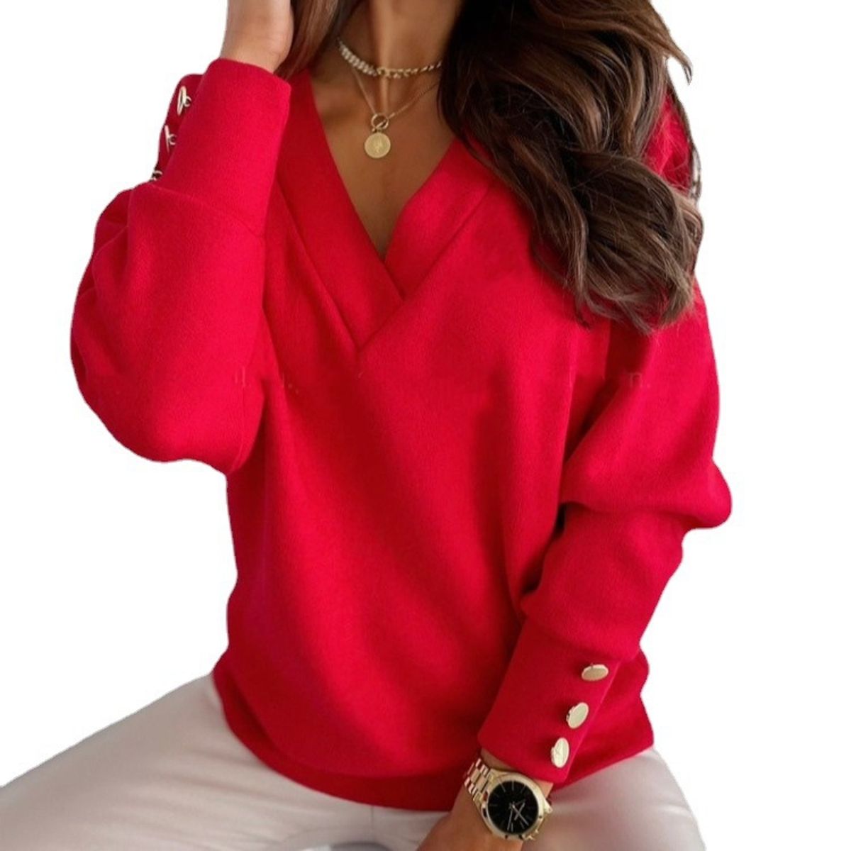 TIOZONEY - Cárdigan Mujer - Rojo.