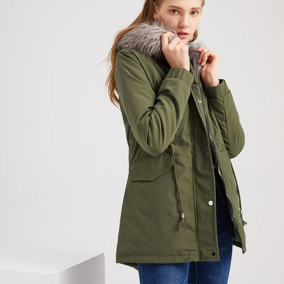 TIOZONEY - Abrigo de invierno con gorro para mujer - Verde