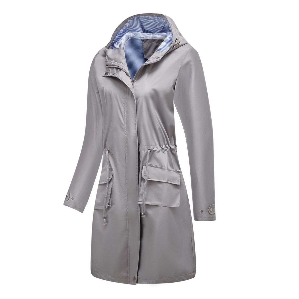 TIOZONEY - Cortavientos impermeable con gorro para mujer - Gris