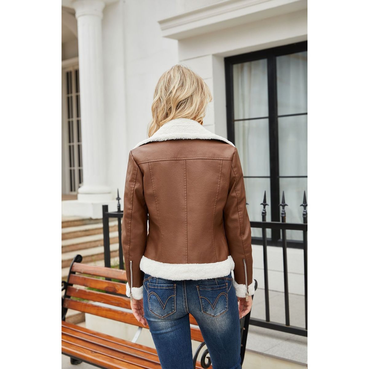 TIOZONEY - Chaqueta de PU cálida para mujer- Café