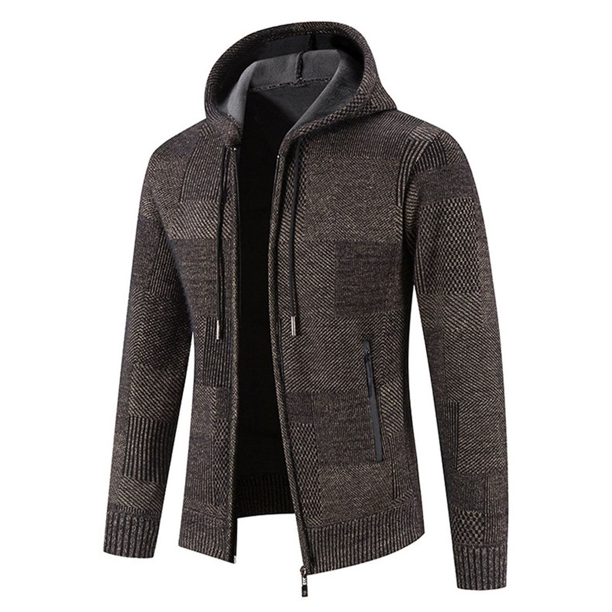 TIOZONEY - Chaqueta con capucha de punto grueso para hombre