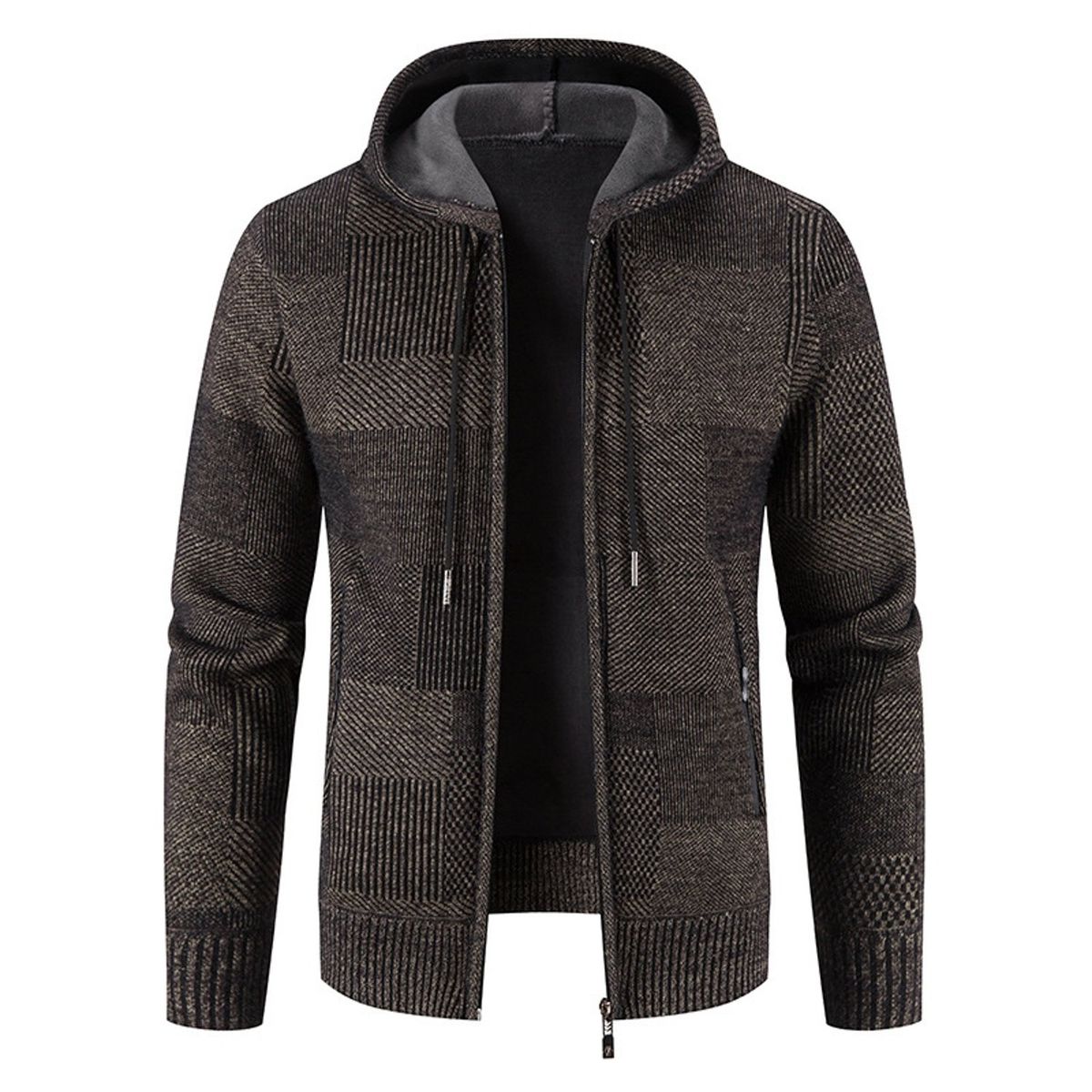 TIOZONEY - Chaqueta con capucha de punto grueso para hombre