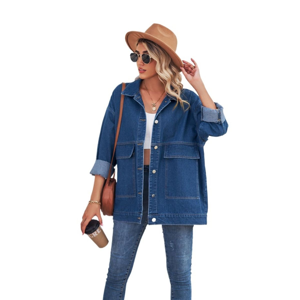 TIOZONEY - Chaquetas De Jeans Mujer  -Azul