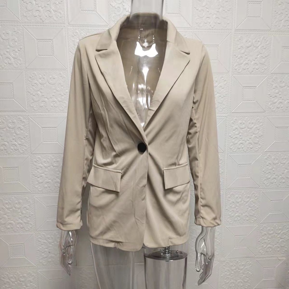 TIOZONEY - Blazer para Mujer -Beige.