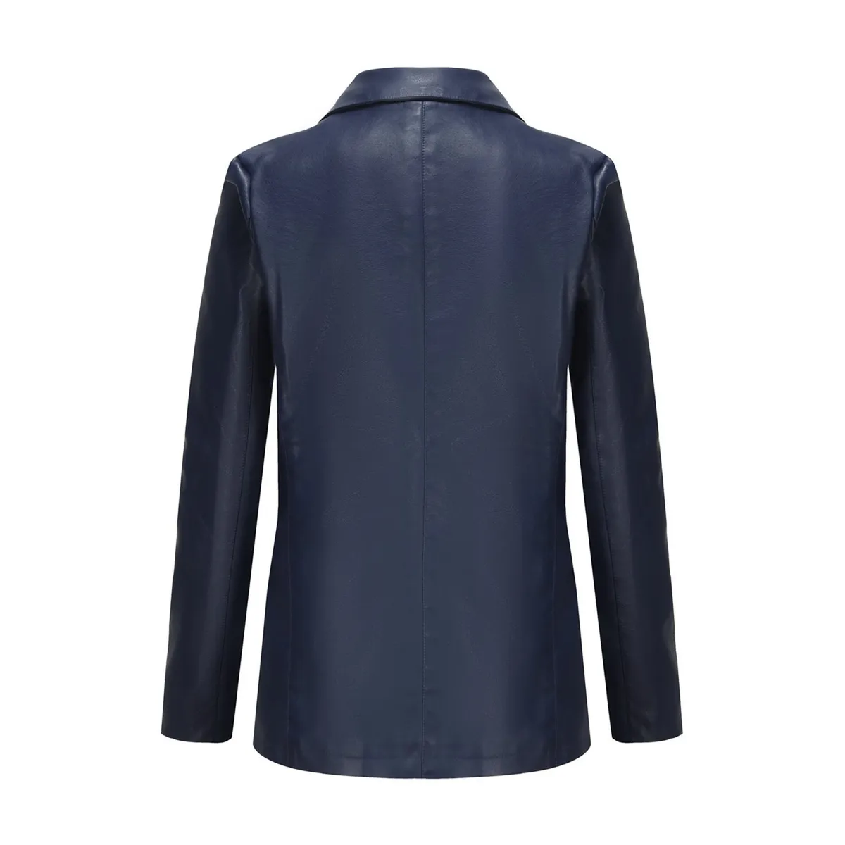 TIOZONEY - Abrigo de PU  de manga larga de color sólido para mujer - Azul