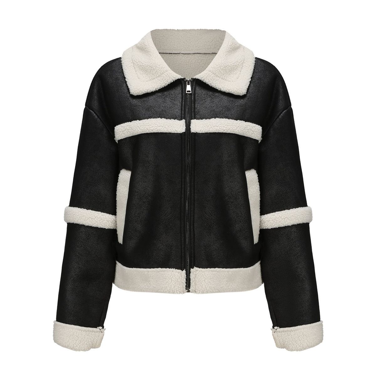 TIOZONEY - Chaqueta de PU acolchada de moda para mujer - Negro