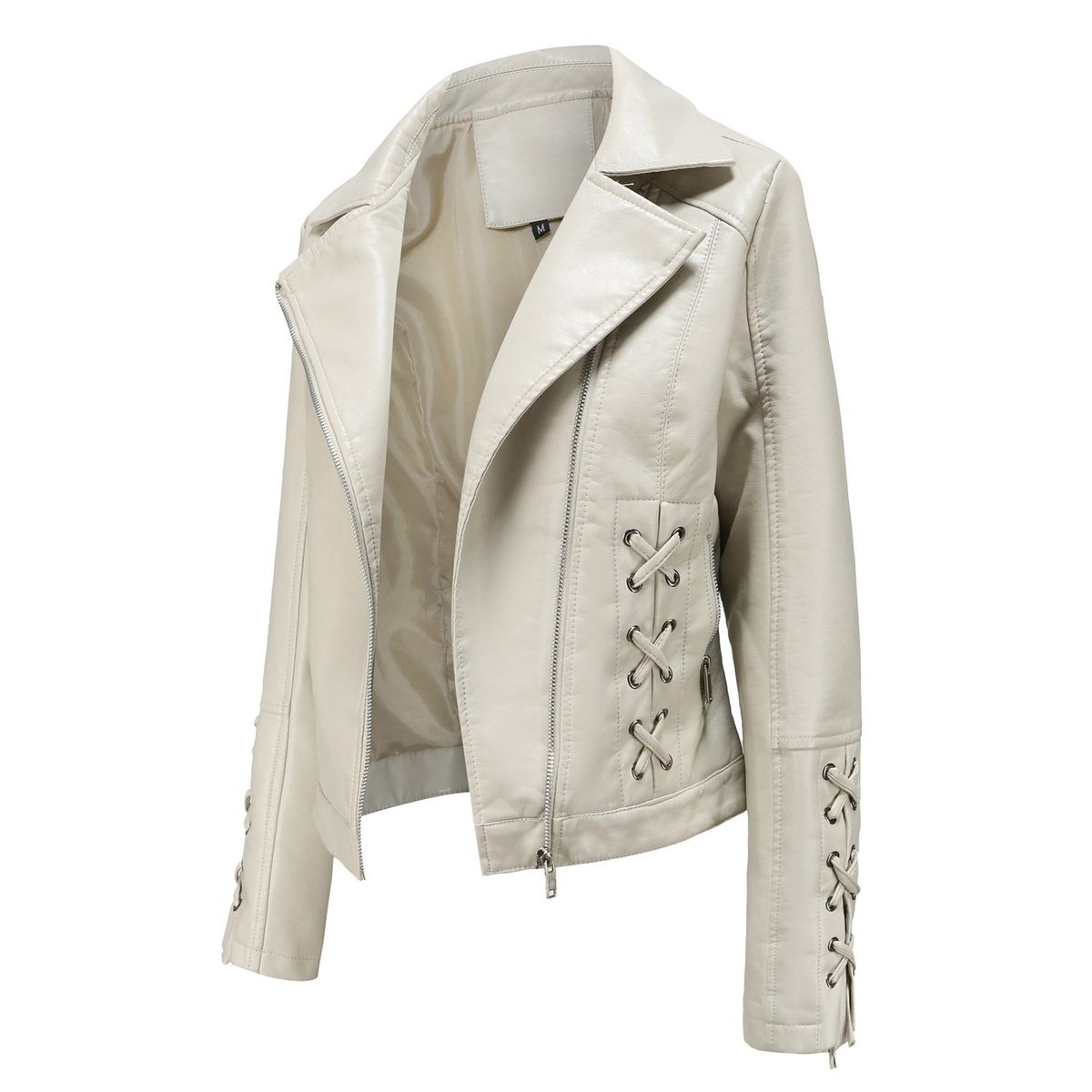 TIOZONEY - Chaqueta de PU cierre cruzado para mujer - Blanco
