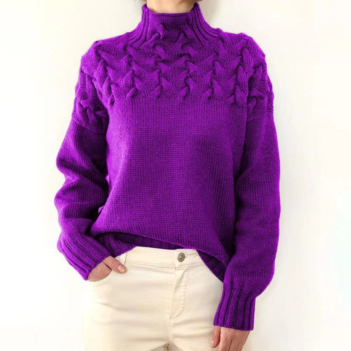 TIOZONEY - Sweater Cuello de Cuello Alto Mujer