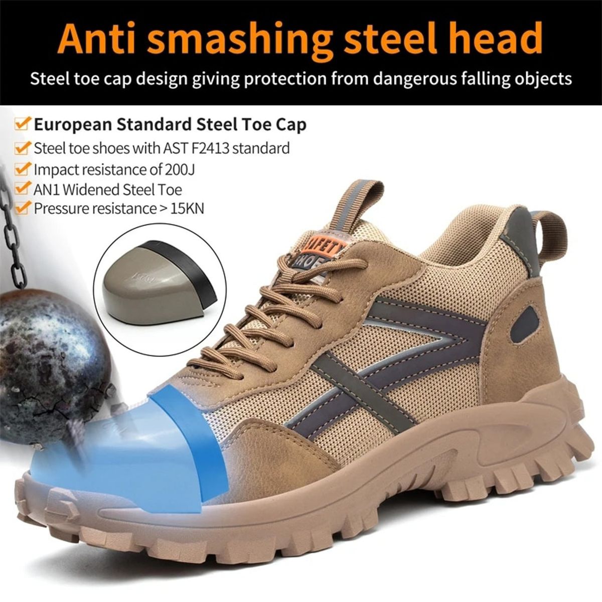 TIOZONEY - Botas de seguridad para el trabajo para hombre