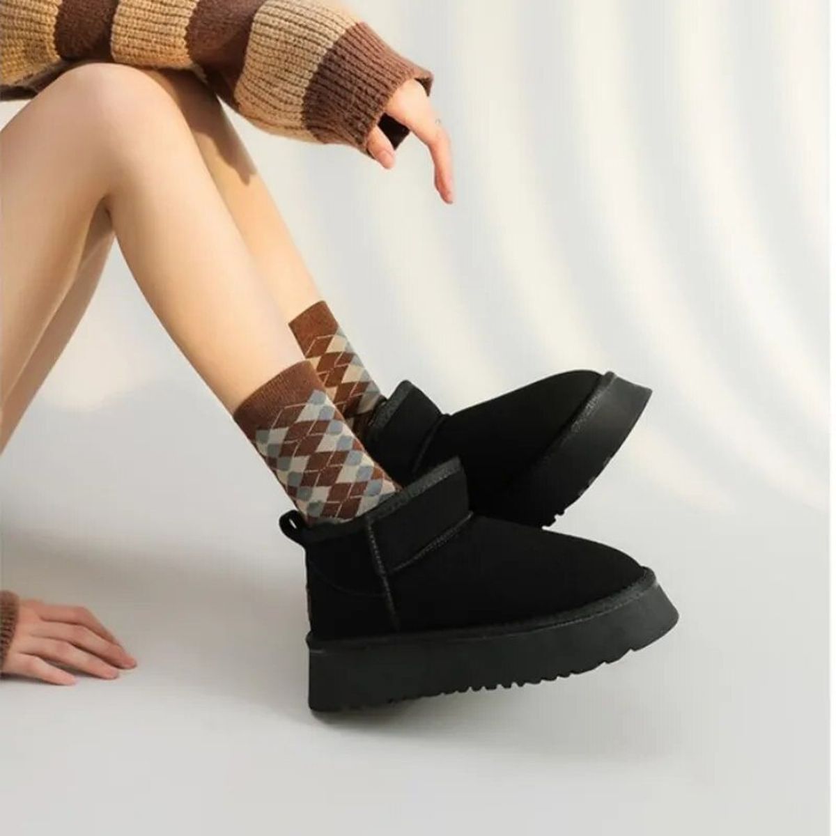 TIOZONEY - Botas de nieve cortas de felpa para mujer