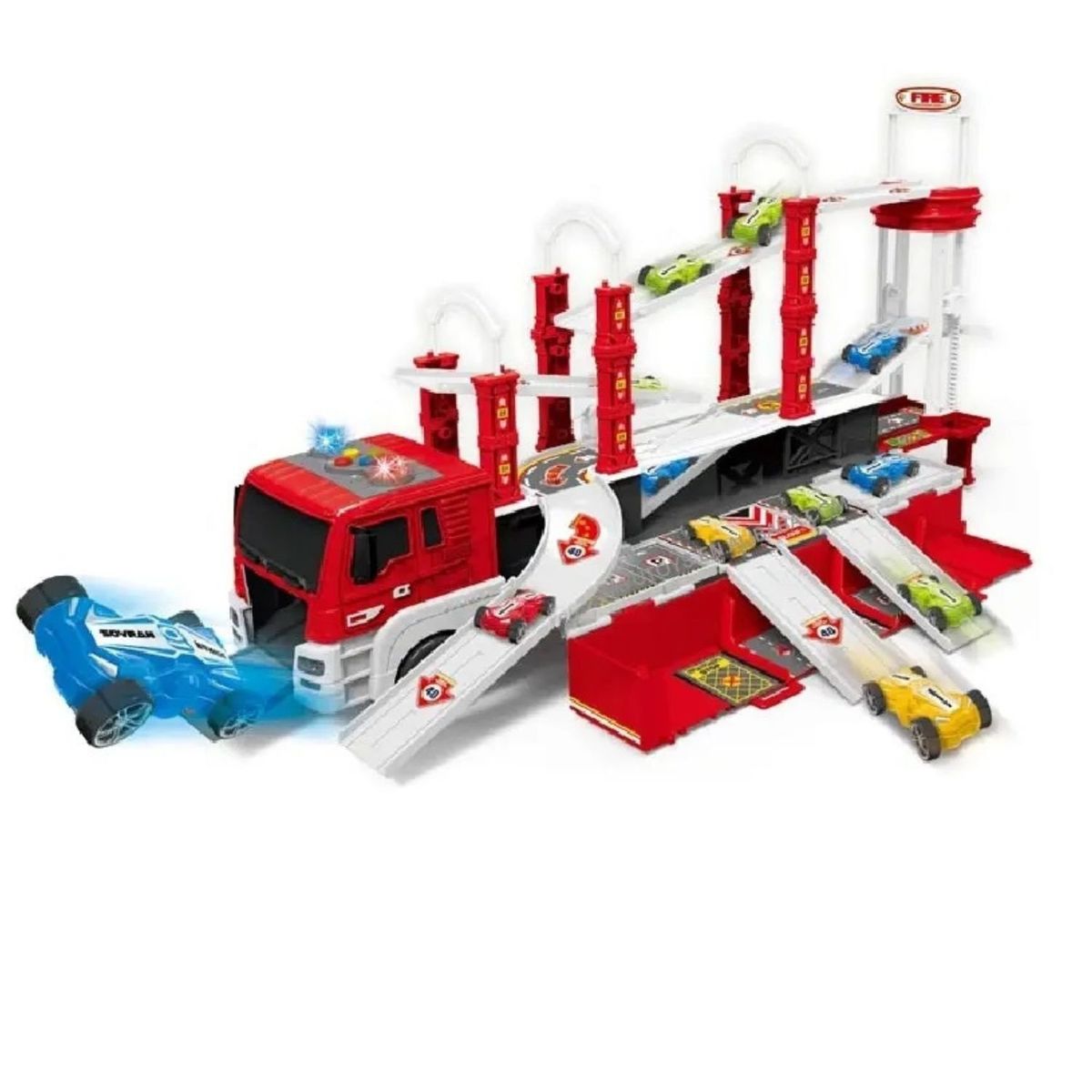 GENERICO - Camión de Bomberos Multifuncional Luz sonido incluye carros