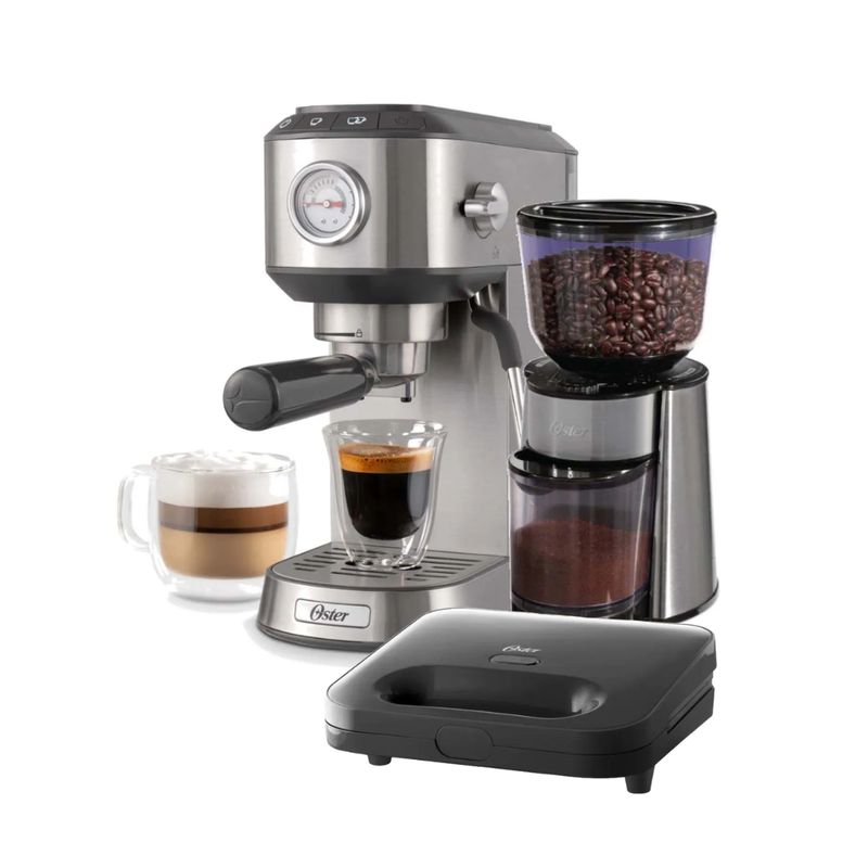OSTER - Combo Oster Cafetera Espresso + Molinillo de Café + Sandwichera