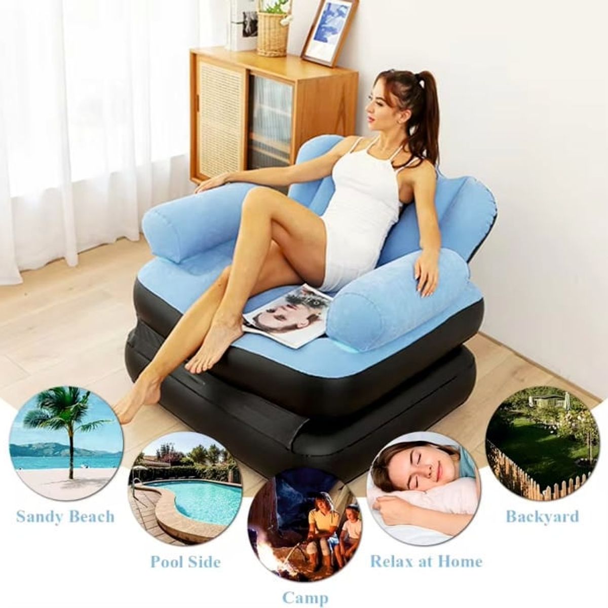 GENERICO - Sofá Inflable Sillón Puff Gigante de Hogar Habitación Celeste