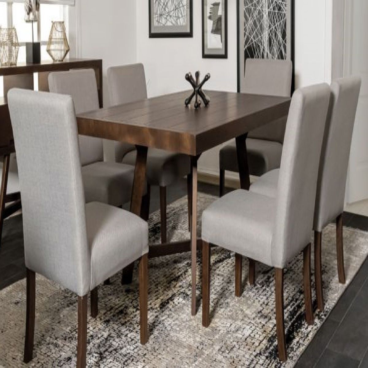 DMUEBLES - Comedor Dmuebles 6 sillas Granada - Gris claro/Nogal