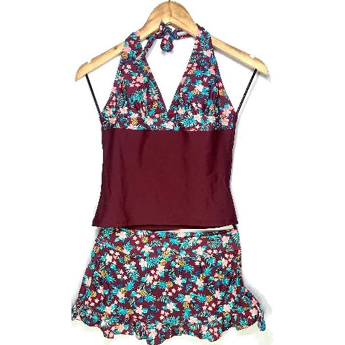 GENERICO - Bikini Licra UV Polo Falda Guinda GL-32