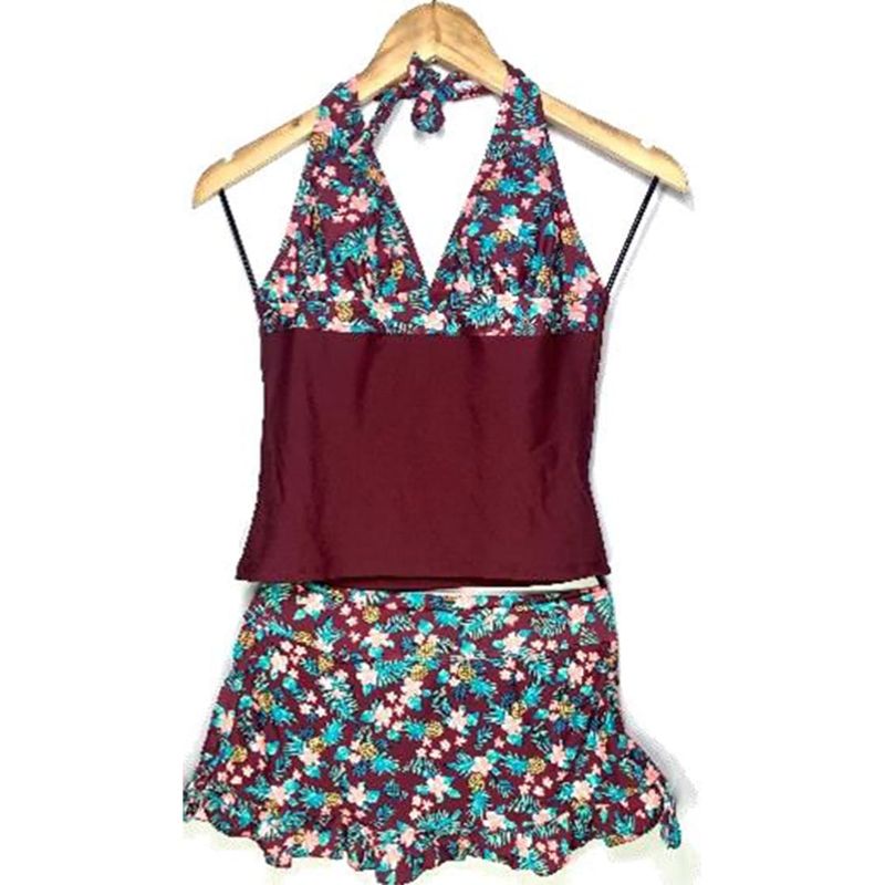 GENERICO - Bikini Licra UV Polo Falda Guinda GL-32