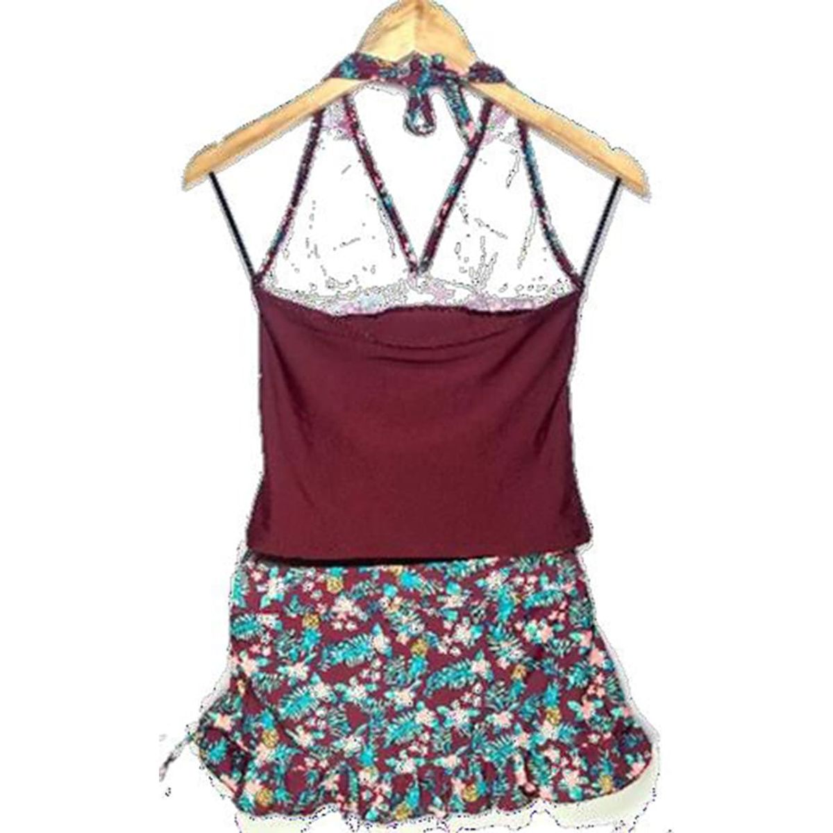 GENERICO - Bikini Licra UV Polo Falda Guinda GL-32