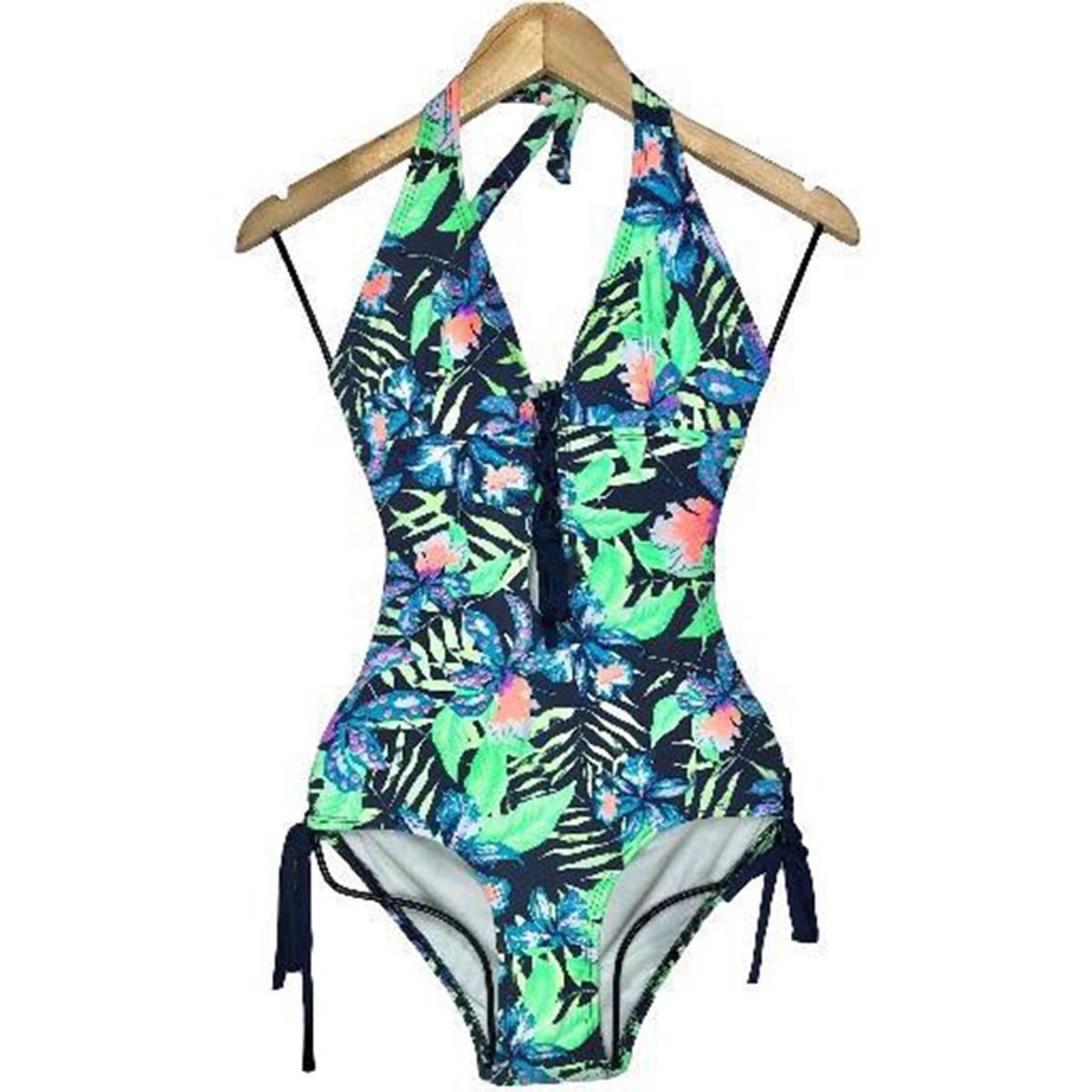 GENERICO - Trikini Licra UV Entero Flor Estampado Verde GL-30