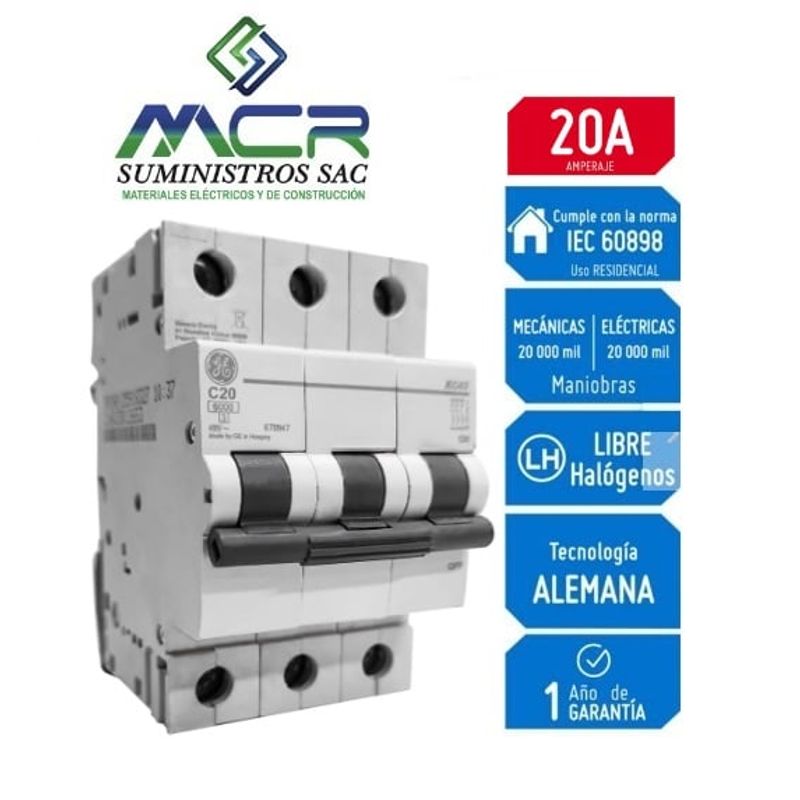 GENERAL ELECTRIC - Interruptor Termomagnético 3X20A GENERAL ELECTRIC