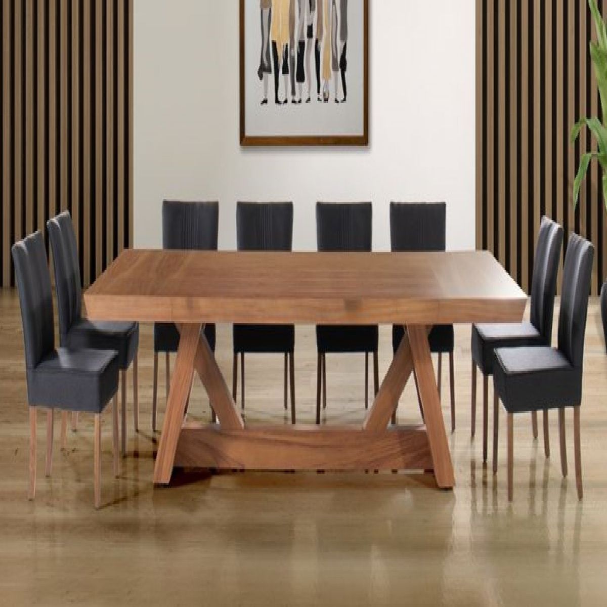 DMUEBLES - Comedor Dmuebles 8 sillas Matera - Negro/Nogal