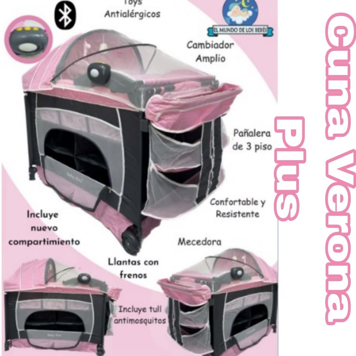 BABY KITS - Cuna Corral Baby Kits Verona Rosado