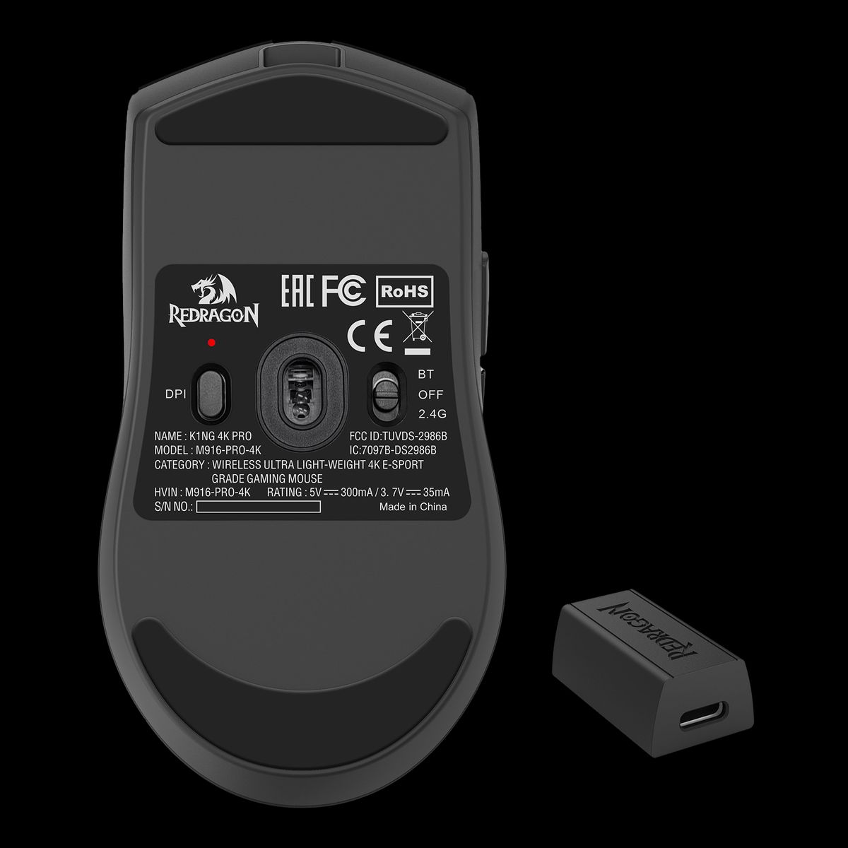 REDRAGON - Mouse Redragon K1NG PRO 4K HZ Wireless BLACK