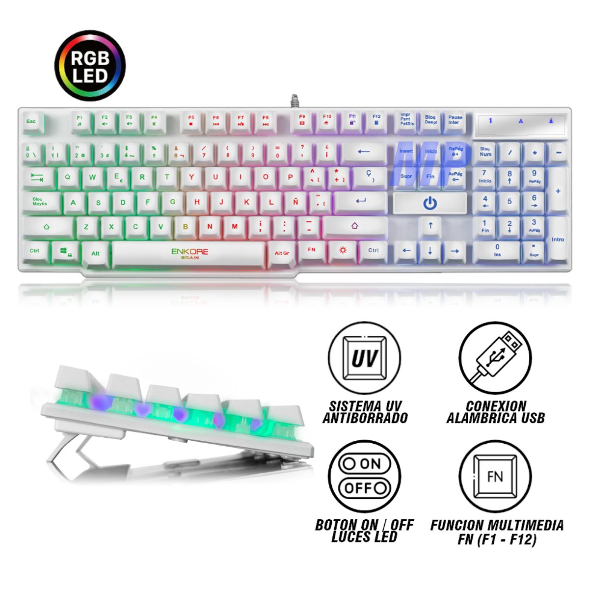 ENKORE - TECLADO ENKORE BRAIN - ENK 603W RGB- WHITE