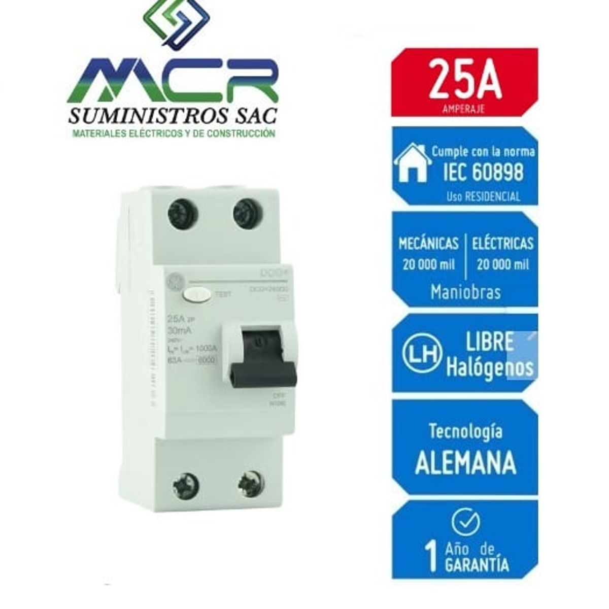 GENERAL ELECTRIC - Interruptor Diferencial 2x25A GENERAL ELECTRIC