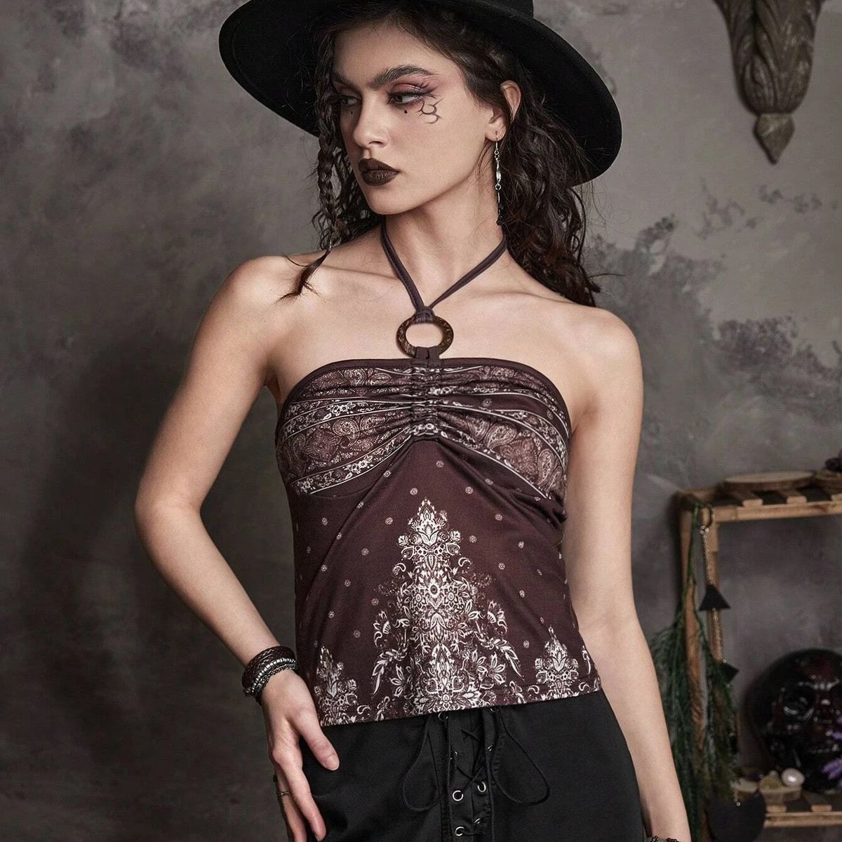 GENERICO - TOP LOLITAS MARRON COQUETTE CASUAL