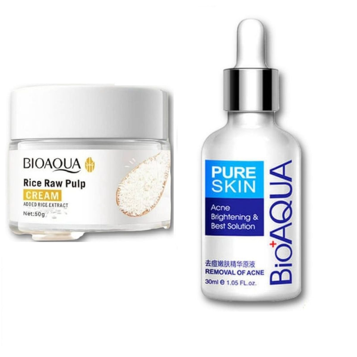 BIOAQUA - PACK CREMA ACLARANTE DE ARROZ Y SERUM ANTI ACNÉ PURE SKIN BIOAQUA