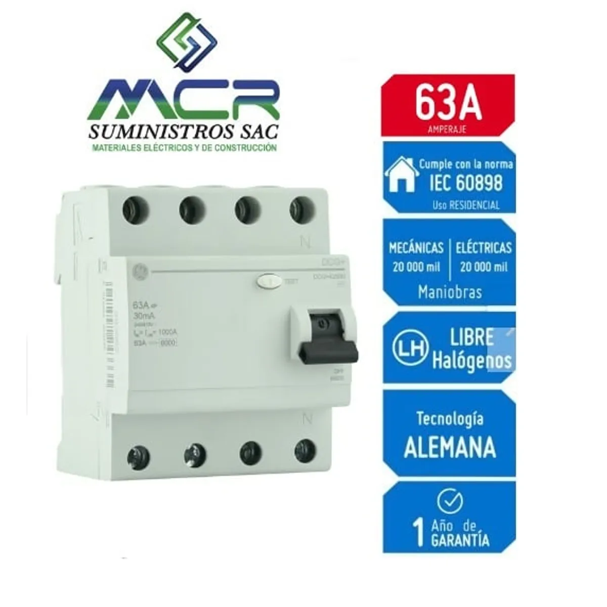 GENERAL ELECTRIC - Interruptor Diferencial 4x63A GENERAL ELECTRIC