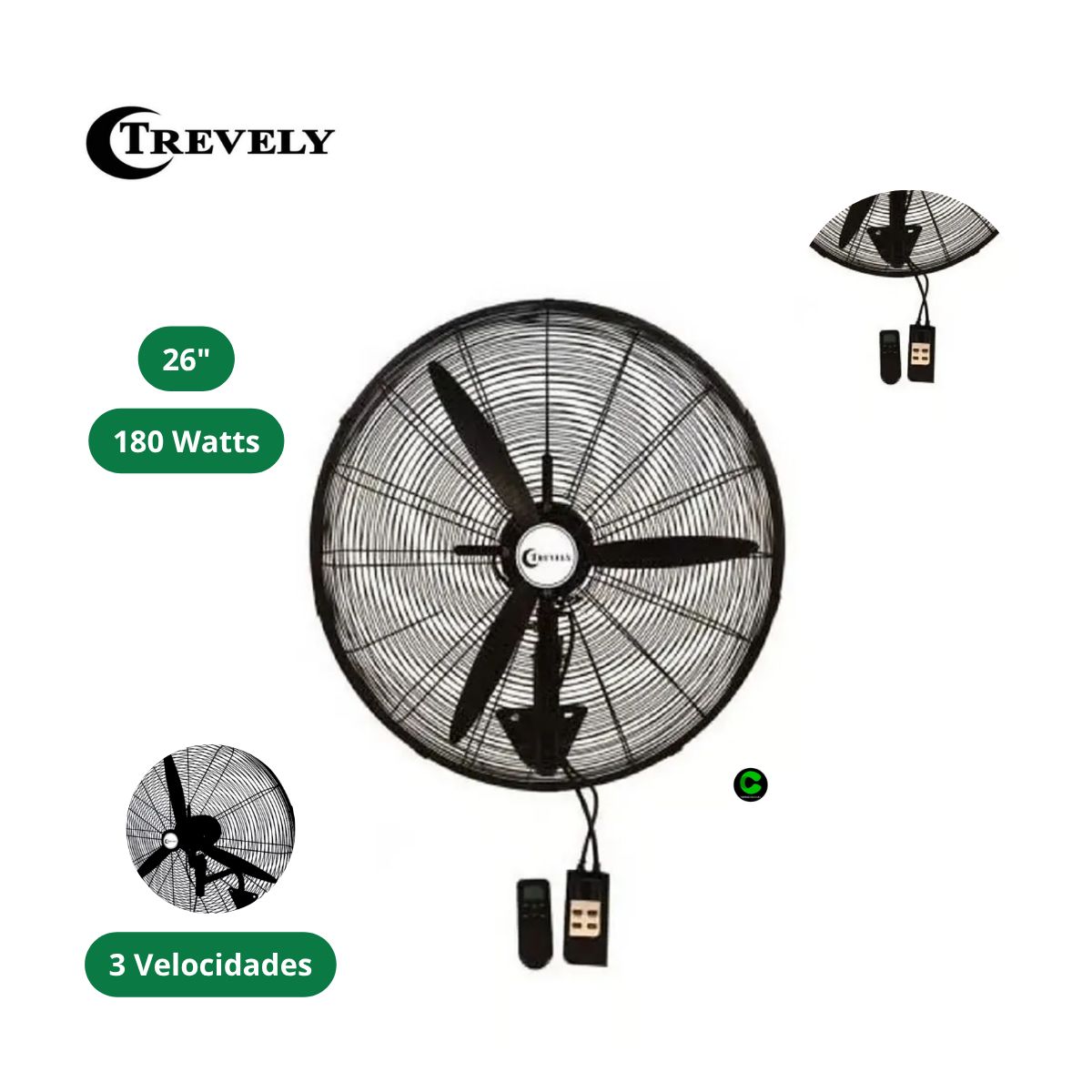 TREVELY - Ventilador Industrial de Pared TREVELY 26"  VT-27C Control Remoto