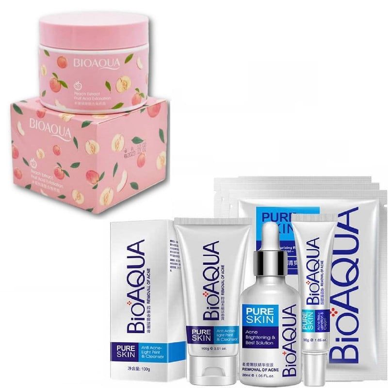 BIOAQUA - PACK CREMA EXFOLIANTE BIOAQUA Y PURE SKIN 4 PIEZAS ANTIACNE