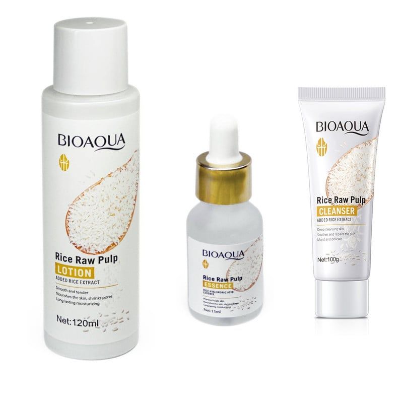BIOAQUA - PACK LIMPIADOR FACIAL SERUM FACIAL  Y LOCION DE ARROZ RICE RAW PULP - BIOAQUA