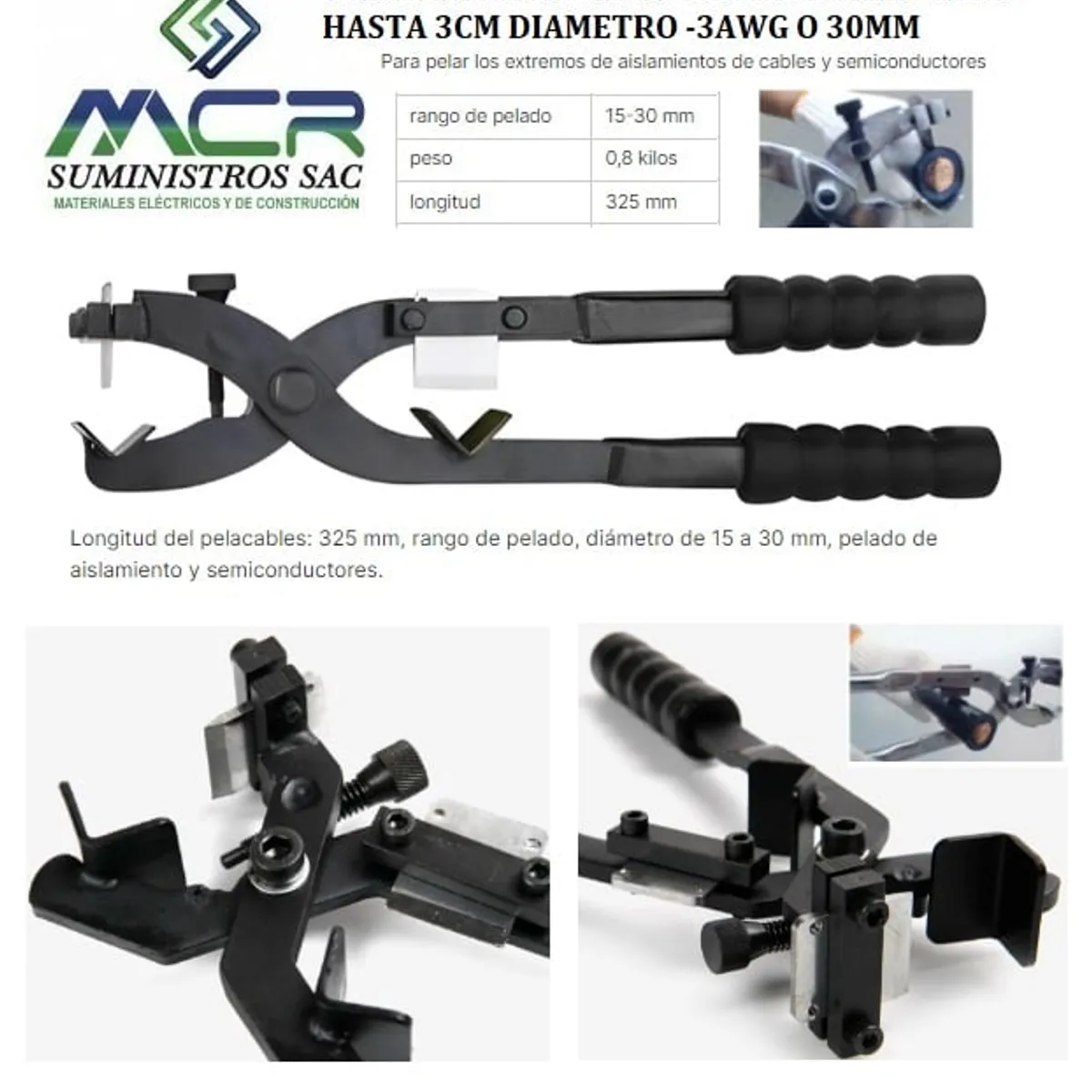 GENERICO - ALICATE PELACABLE MANUAL PARA CABLE HASTA 3CM DIAMETRO -3AWG O 30MM