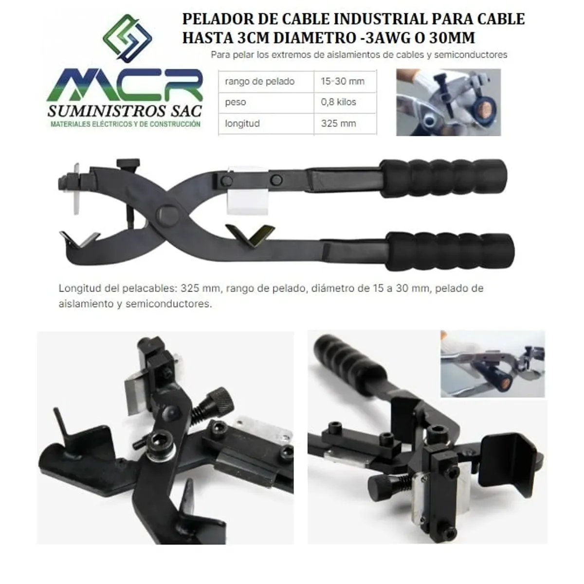 GENERICO - ALICATE PELACABLE MANUAL PARA CABLE HASTA 3CM DIAMETRO -3AWG O 30MM