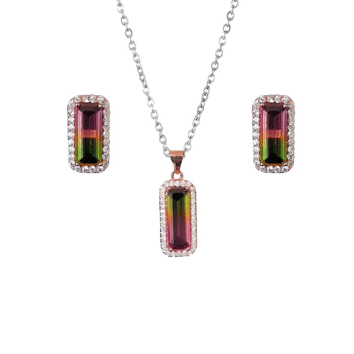 KARMY - Set Collar Aretes Rectangular Circones Regalo Plata Oro Rosa