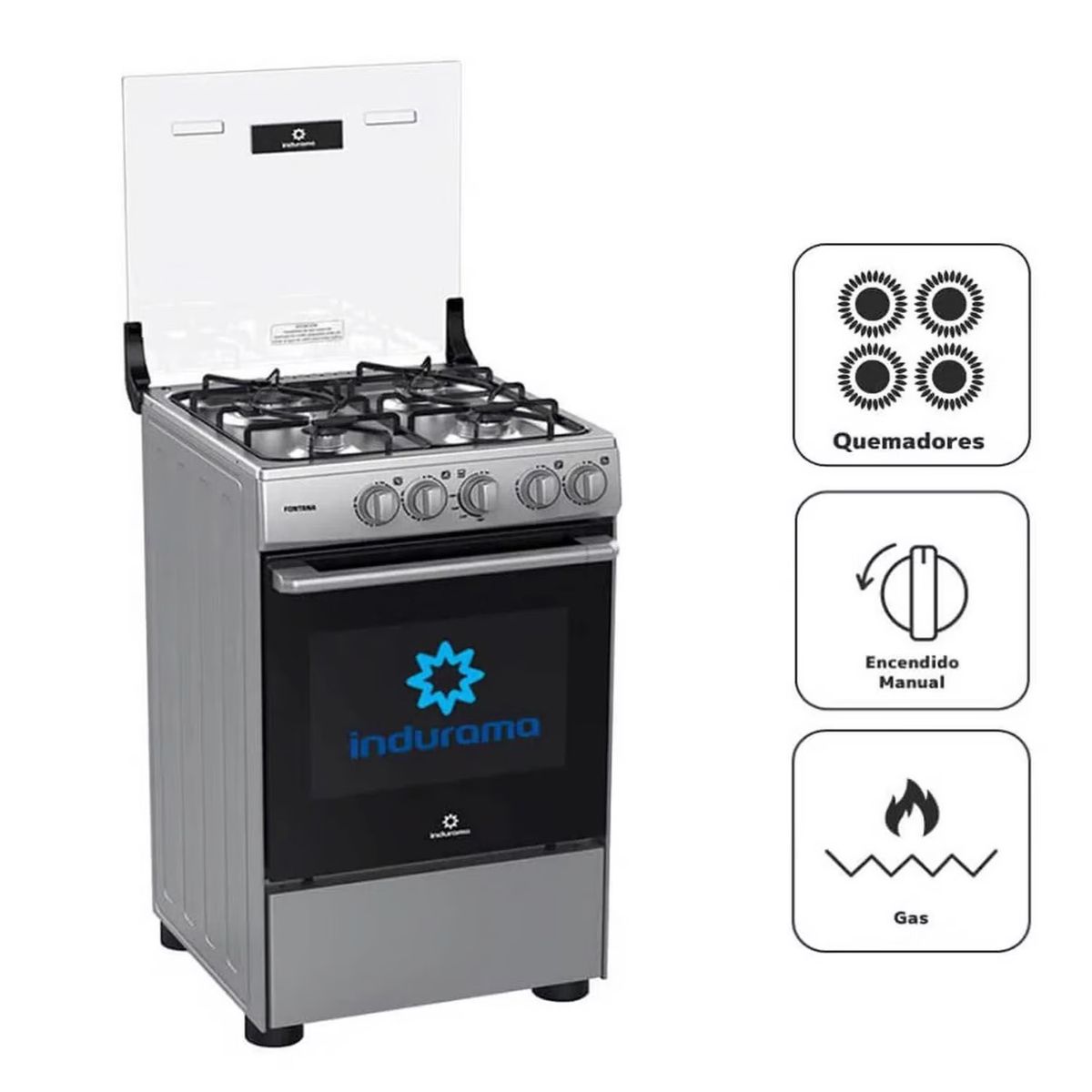 INDURAMA - Cocina Indurama FONTANA a Gas de 4 Hornillas - Gris