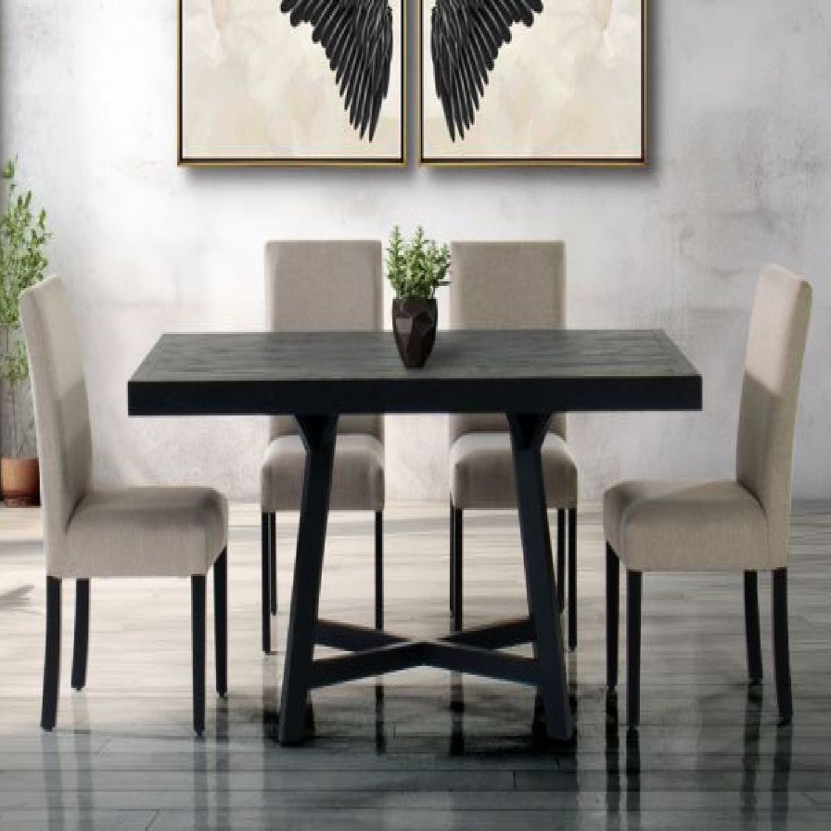 DMUEBLES - Comedor Dmuebles 4 sillas Granada - Gris claro/Negro