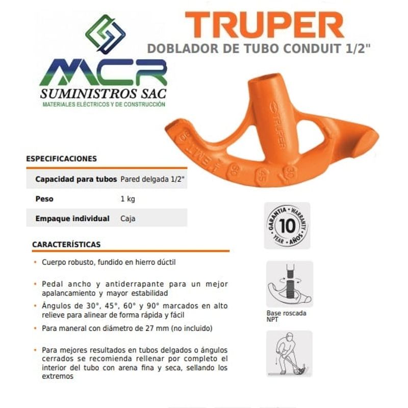 TRUPER - DOBLADOR DE TUBO CONDUIT 12 TRUPER