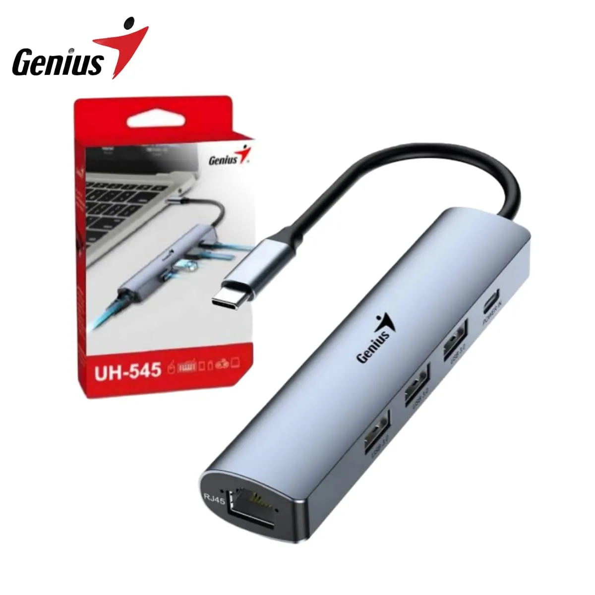GENIUS - HUB USB C GENIUS UH-545 5 EN 1 CON PUERTO RJ45 GIGABIT