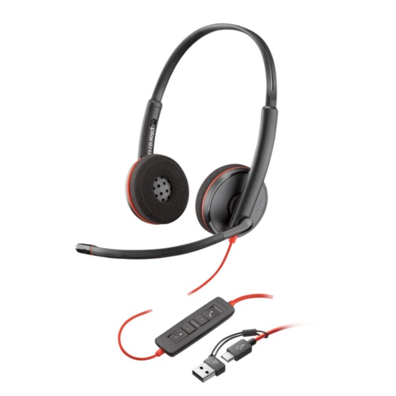 POLY - Audífono estéreo USB-C Poly Blackwire 3220 + adaptador USB-C/A