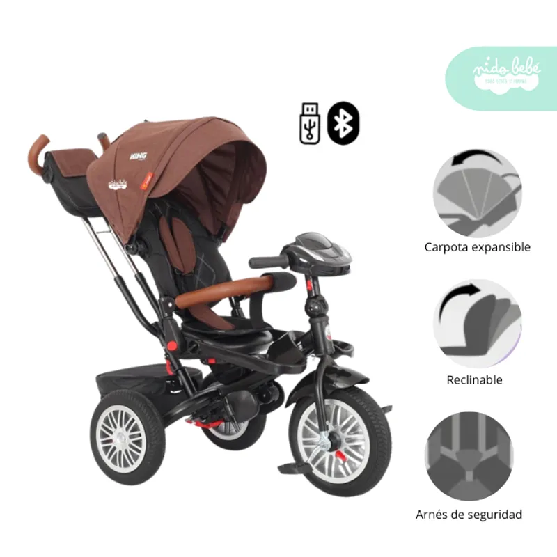 GENERICO - Triciclo con Bluetooth modelo Bennet Deluxe color Marron