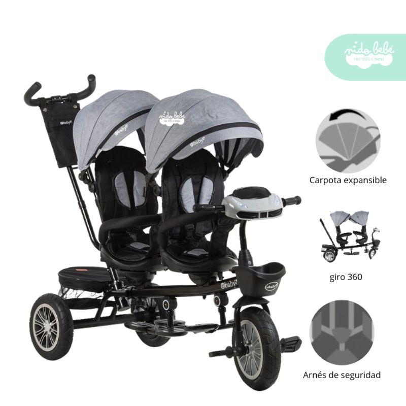 GENERICO - Triciclo Gemelar modelo Nova Deluxe color Plomo