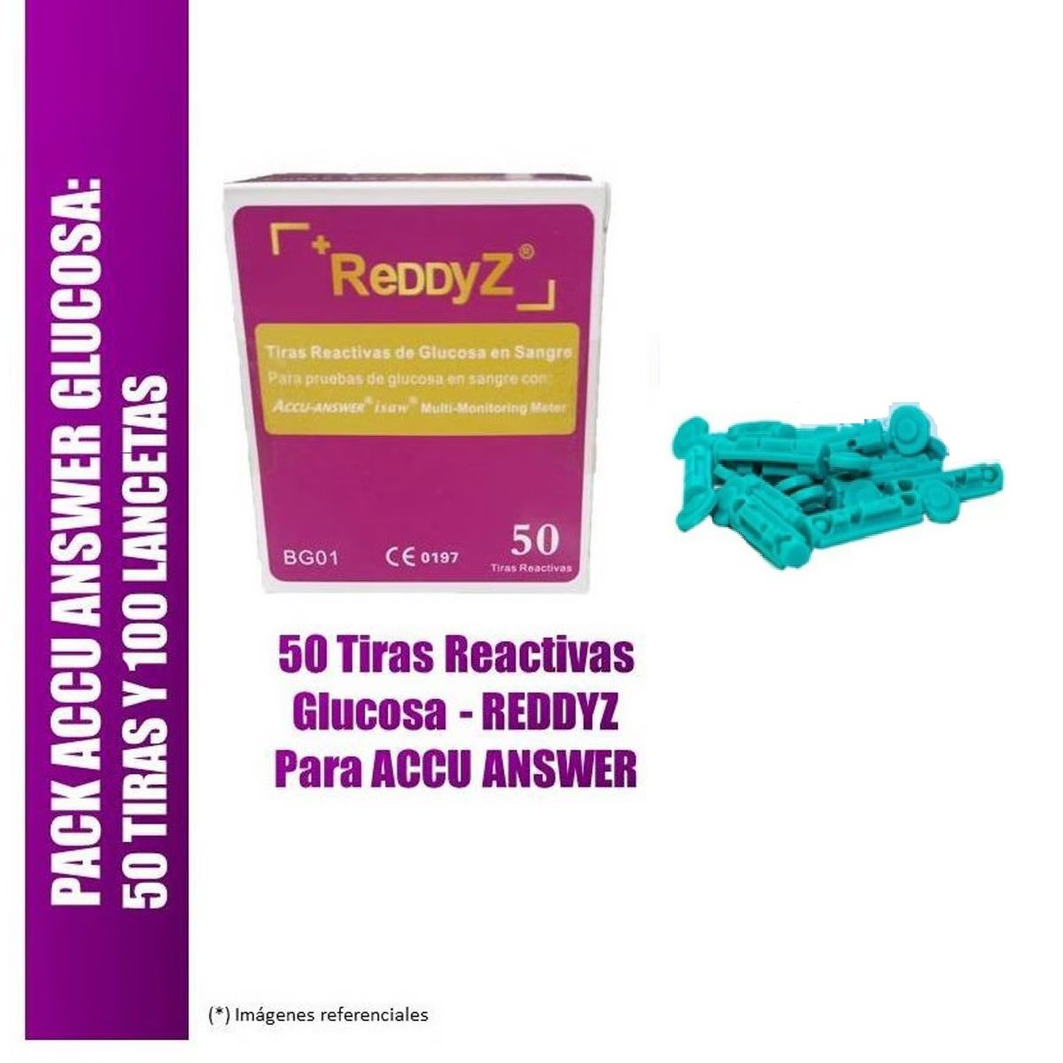 GENERICO - PACK ACCU ANSWER GLUCOSA: 50 TIRAS Y 100 LANCETAS EN MARCA REDDYZ