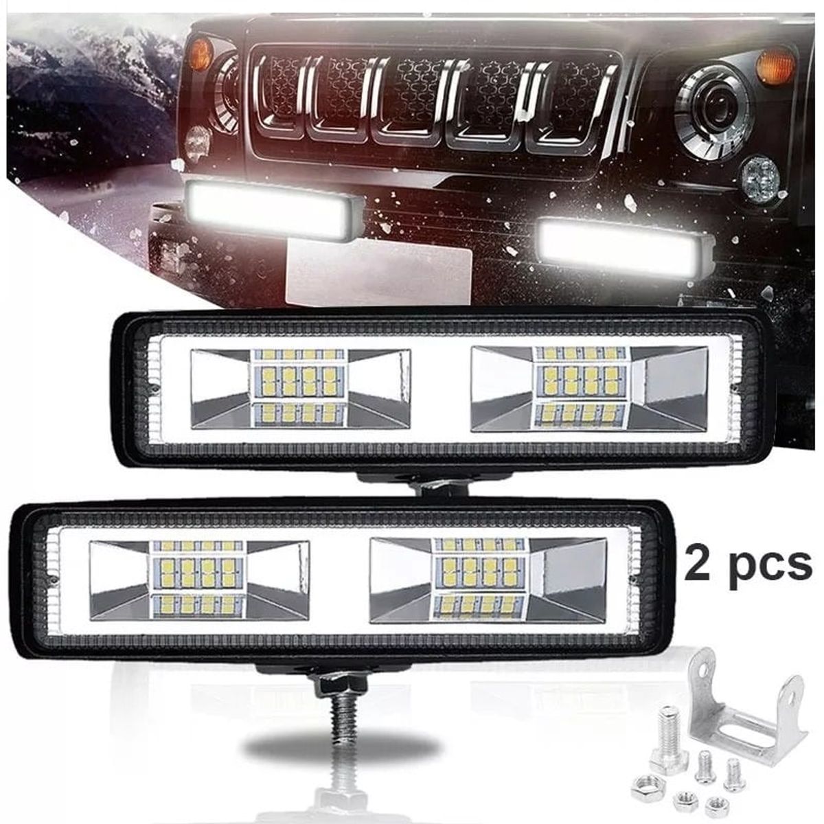 GENERICO - Par 48w Barra De Leds Luz Faros Auxiliares Fija  Luz Blanca