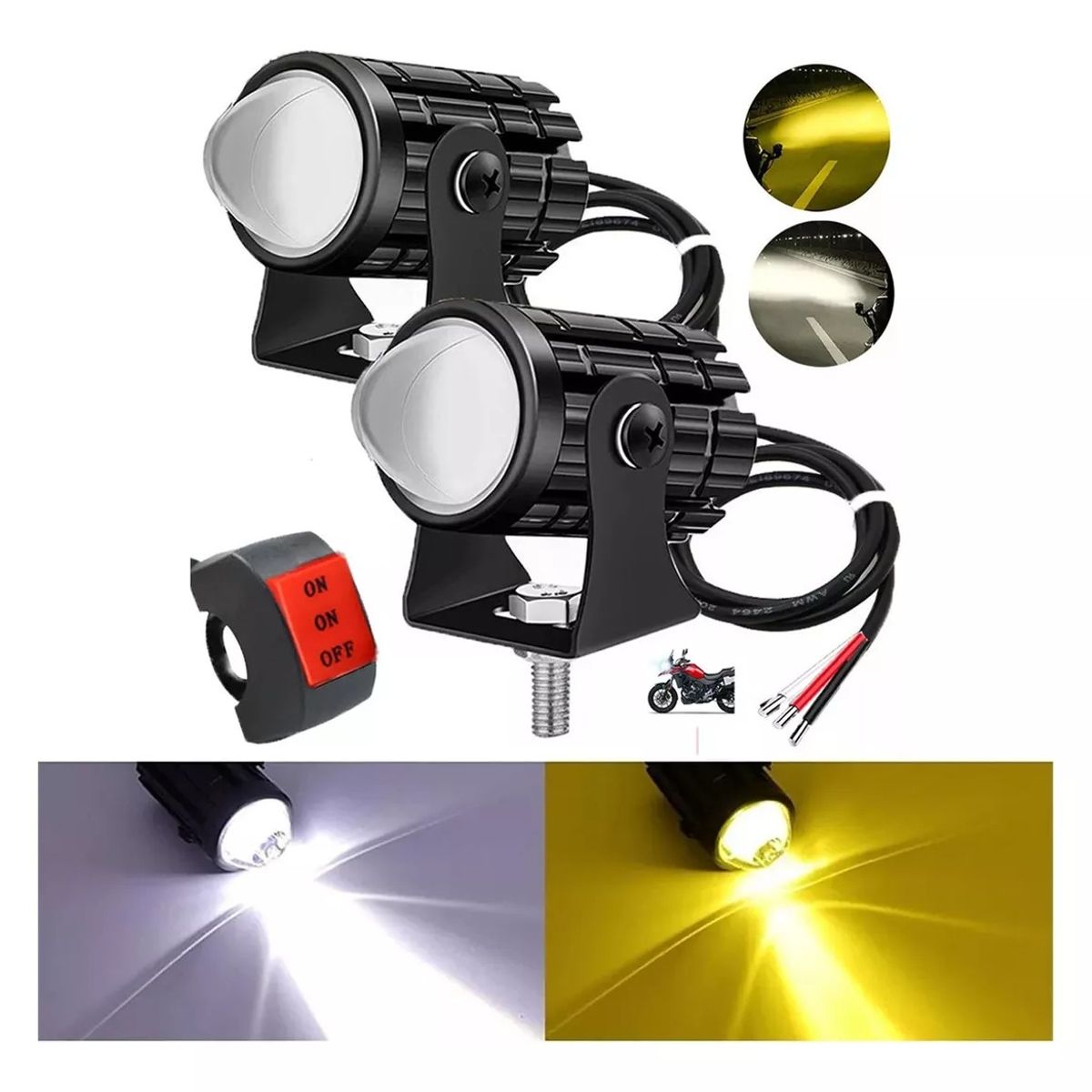 GENERICO - Par Faros Auxiliares Luces Led Moto Doble Color Impermeable