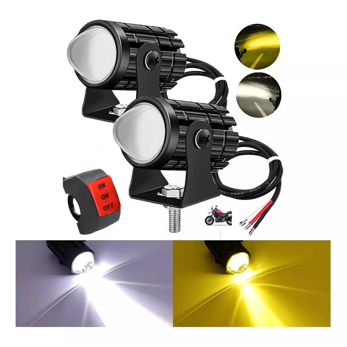GENERICO - Par Faros Auxiliares Luces Led Moto Doble Color Impermeable