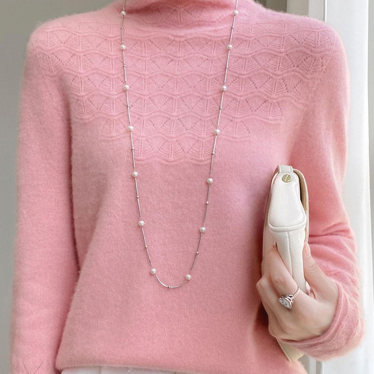 TIOZONEY - Suéter de cuello alto de Cachemira -Rosado